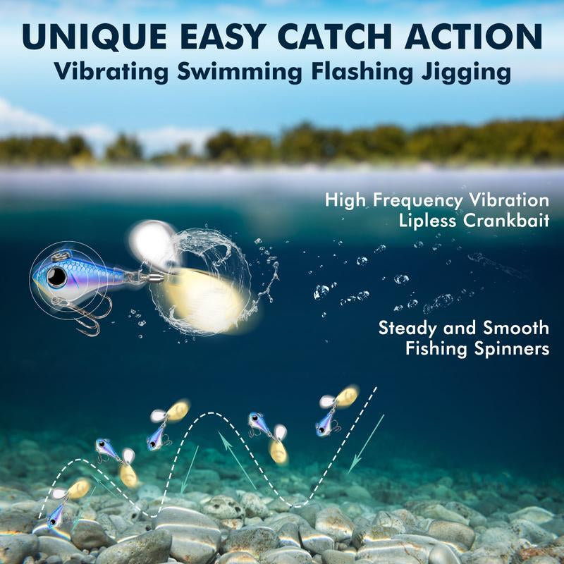 TRUSCEND Ultimate Search Bait with Vibrating Swimming Flashing and Jigging Action, Easy Catch Fishing Lures for All Levels & Species, Long Cast Dual-Blade Jig Spinners, Vibespinner with BKK Sharp Hook