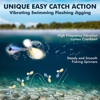 TRUSCEND Ultimate Search Bait with Vibrating Swimming Flashing and Jigging Action, Easy Catch Fishing Lures for All Levels & Species, Long Cast Dual-Blade Jig Spinners, Vibespinner with BKK Sharp Hook