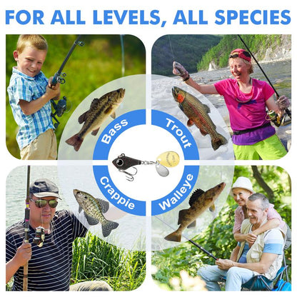 TRUSCEND Ultimate Search Bait with Vibrating Swimming Flashing and Jigging Action, Easy Catch Fishing Lures for All Levels & Species, Long Cast Dual-Blade Jig Spinners, Vibespinner with BKK Sharp Hook