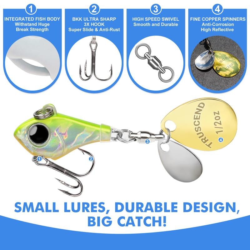 TRUSCEND Ultimate Search Bait with Vibrating Swimming Flashing and Jigging Action, Easy Catch Fishing Lures for All Levels & Species, Long Cast Dual-Blade Jig Spinners, Vibespinner with BKK Sharp Hook